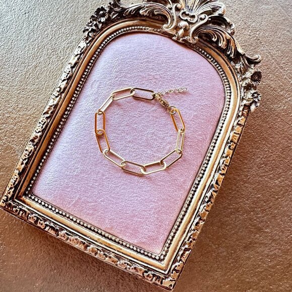 None Jewelry - 6 1/2" + 1" Large Link Paperclip Chain Bracelet 18K Gold PVD Stainless Steel